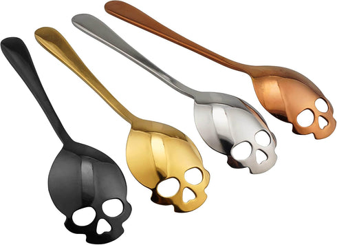 304 Stainless Steel Sugar Tea Skull Spoons, Coffee Stirring Slotted Metal Spoon, Espresso Spoons for Dessert, Cake (Set of 4 Mixed colors)...