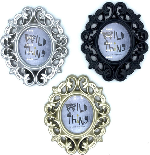 Azi 3 Small Vintage Style Baroque Ornate Oval Picture Frame 6.5” x 5.75” Picture Frames Fit Picture 3.25 by 2.75 in Gold, Black & Silver for Wall ...