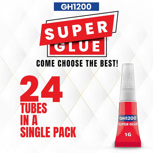 1 Gram (Pack of 24) Single use Super Glue All Purpose, Super Fast, Thick & Strong Adhesive Superglue, Cyanoacrylate Glue for Hard Plastics, DIY Cr...