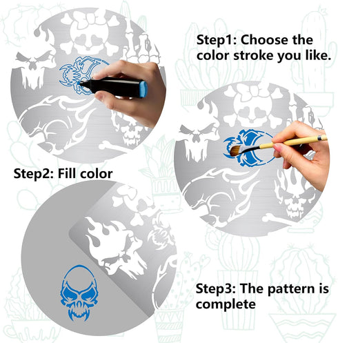 GORGECRAFT 6.3 Inch Skull Metal Stencil Stainless Steel Painting Template Journal Tool for Painting Wood Burning Pyrography and Engraving Home DIY...