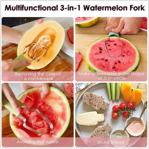Watermelon Cutter Slicer Tool, 3-in-1 Stainless Steel Watermelon Fork Slicer and Popsicle Cutter with Clear Wall Hook, Portable Fruit Cutter Set f...