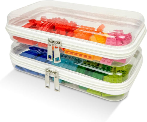 2 Pack Small Clear Hard Shell Zipper Case, Waterproof Zippered Hard Pouch, Transparent Zip Case, Hard Sided Organizer for Travel Essentials - Whit...