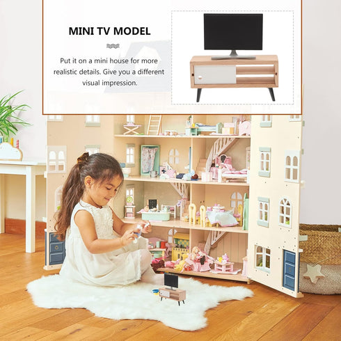 NUOBESTY Dollhouse Miniature TV with Television Cabinet Model, Mini TV and TV Stand Toy Doll House Furniture for Dollhouse Living Room Accessories...