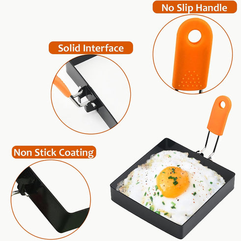 Square Egg Ring for Frying Egg, 2 Pcs 4 Inch Egg Pancake Cooking Rings for Egg Muffins Omelet Maker, Non Stick Stainless Steel Fried Egg Ring Pcak...