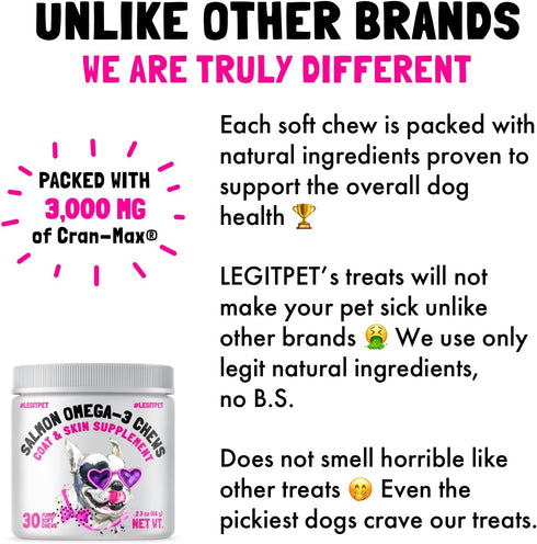 Omega 3 Alaskan Salmon Oil Treats for Dogs 30 Fish Oil Chew Supplement Skin and Coat Allergy and Itch Relief Hip & Joint Health Brain Shedding Hot...