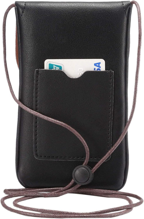 Cell Phone Neck Pouch PU Leather Carrying Bag with Credit Card Holder Adjustable Strap, Small Travel Purse for iPhone 11 XR XS Max SE 8 7 6 Plus, ...
