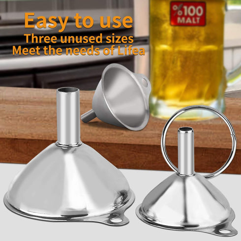 Metal Stainless Steel Funnel, Large Medium Small Funnel Set of 3, Food Grade Mini Funnels for Kitchen Use Filling Bottles Flask Cooking, 2 Brushes...