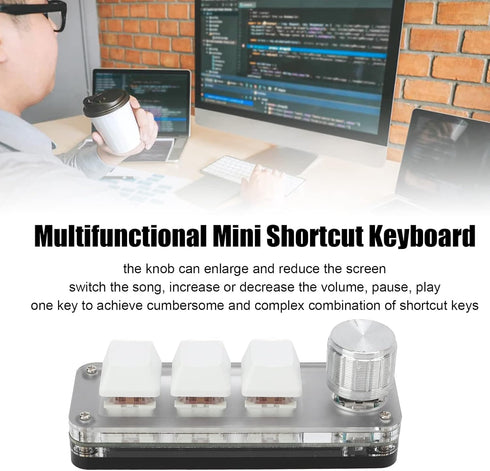 Yoidesu Mini 3 Key Keypad with Knob, One Handed Macro Mechanical Keyboard, 3 Fully Programmable Keys, for Office, Games, Music, Media, Industrial ...