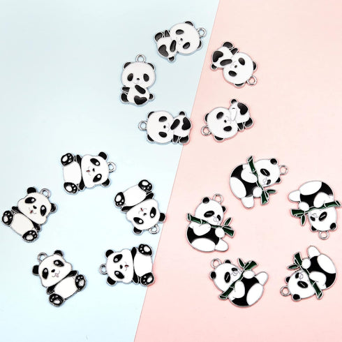 Hicarer 15 Pieces Panda Charm Metal Animal Pendant Panda Decorative Charm 30 x 20 mm Alloy Enamel Black and White Cute Beads for Jewelry Making, 3...