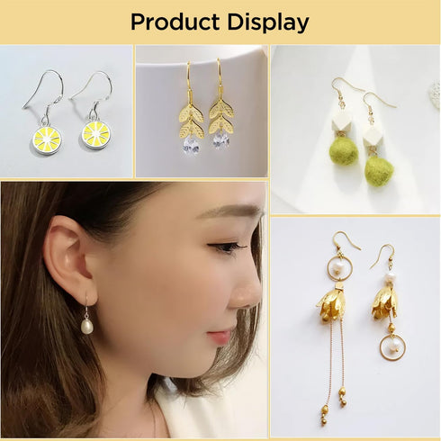 300PCS 925 Sterling Silver Earring Hooks, Gold Earring Hooks, Stainless Steel Ear Wires Fish Hook, Hypoallergenic Earring Making kit with Clear Si...
