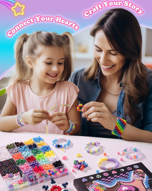 Deinduser Kandi Bracelet Kit, Rainbow Kandi Beads and 320pcs Colorful Letter Beads, 28 Colors Plastic Craft Beads Bulk for Bracelets Jewelry Makin...