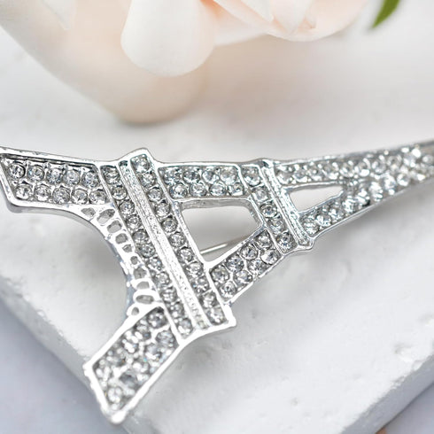 Gyn&Joy Silvery Tone Clear Crystal Rhinestones Eiffel Tower Fashion Brooch Pin...