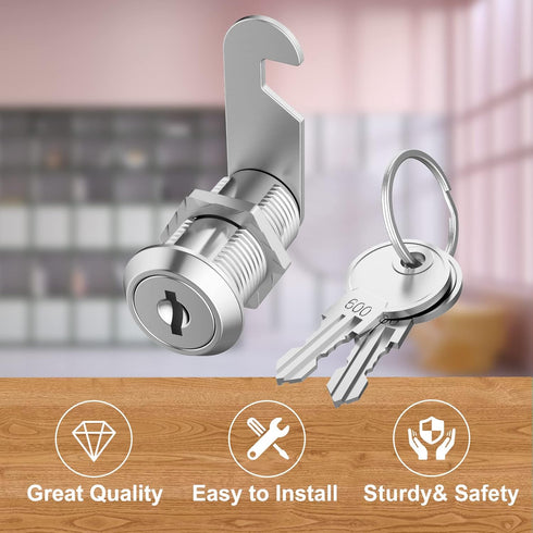 3 Pack Cabinet Locks with Keys, 1-1/8" Cam Lock keyed Alike, Secure Drawer Mailbox File RV Storage Locks Tool Box Locks Replacement Set, Zinc Allo...
