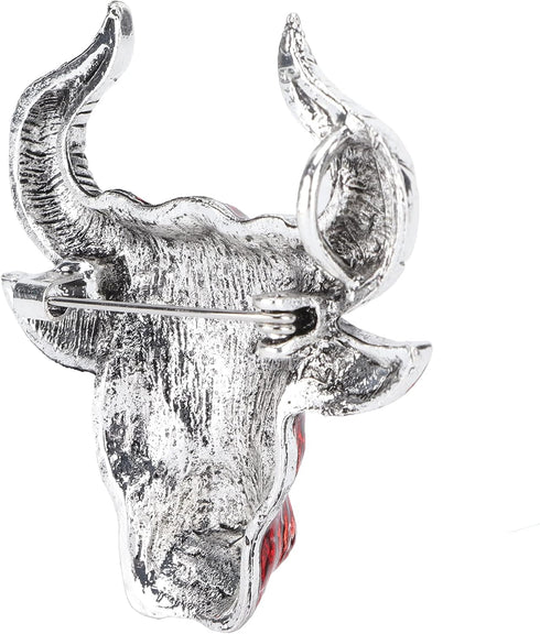 OX Head Brooch, Cattle Brooch Animal Brooches 1.8 X 2.0in Small and Charming Shape for Christmas(Silver horns)...