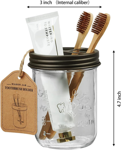 Amolliar Mason Jar Toothbrush Holder- Rustproof Stainless Steel - Holds 2 Toothbrushes and Toothpaste,with Chalkboard Labels - Farmhouse Décor Bat...