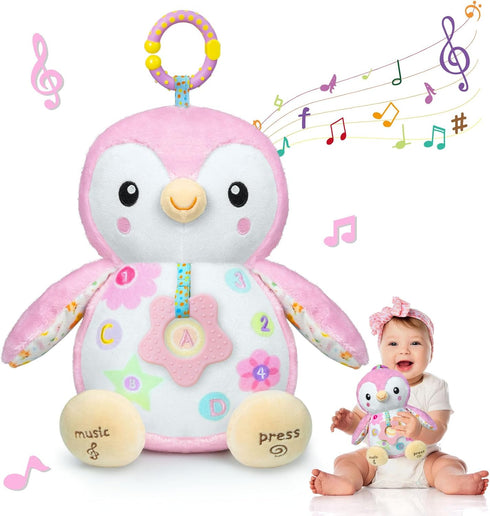 Penguin Baby Toys 0-6-12 Months,Stuffed Animal Plush Toy,Textured Hanging Ring,Rattles & Crinkle Sound Paper,Tummy Time Toys for Newborns Toys for...