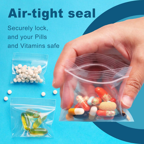 300 Packs Small Pill Bags, 6 mil Sturdy 3 Assorted Sizes 2x1.85'', 2.5x2.25'', 3x2.75'' Plastic Bags, Reusable Bags Clear Zip Bags, Pill Pouch Bag...