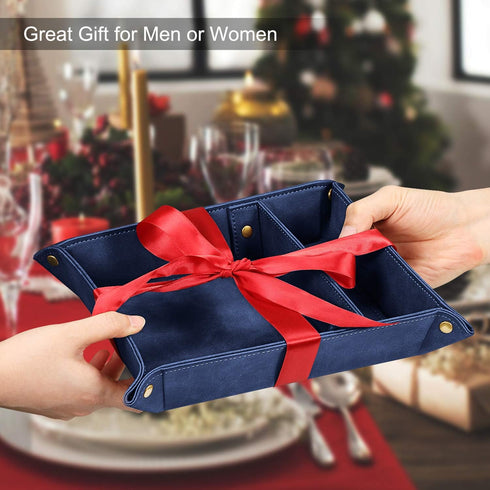 SITHON Valet Tray Desktop Storage Organizer, Removable 2 Compartments Catchall Tray Bedside Vanity Nightstand Caddy Holder Desk Storage Plate, Dar...