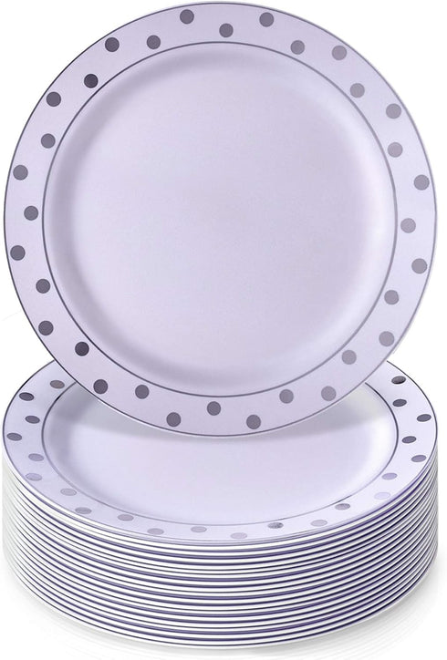 Silver Spoons Disposable Plates For Party - (20 Piece) Heavy Duty Disposable Dinner Set 7.5” , Fine Dining Plastic Dishes For Elegant China Look, ...