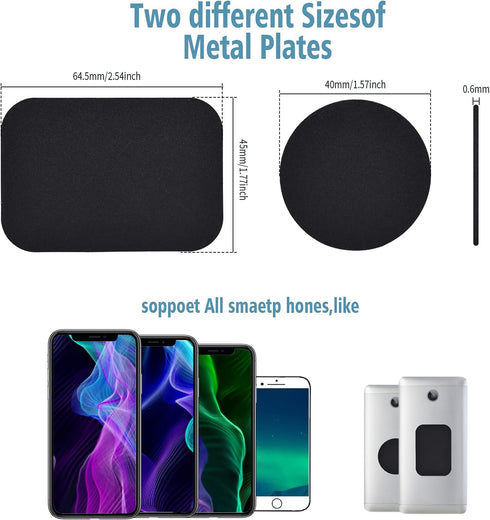 Mount Metal Plate for Cell Phone Magnet Holder Magnetic Car Mount with Strong Adhesive Sticker, 2 Round and 2 Rectangle Black......