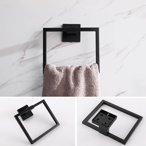 Hand Towel Holder for Bathroom Wall Mount Matte Black Square Hand Towel Rings for Bathroom Hardware Accessories Kitchen Toilet SUS 304 Stainless S...
