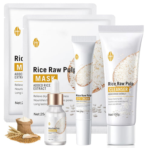 Rice Skin Care Sets, 5Pcs Face Care Set for Women, Moisturize Skin, Smooth Wrinkles & Fine Lines, Improve Skin, Hydrating Skin Care Routine Set wi...