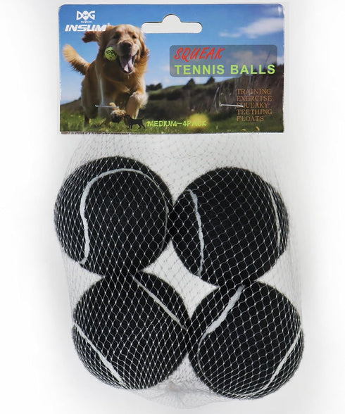 Squeaky Tennis Balls for Dogs Colorful Easy Catching Pet Dog Balls 4 Pack (2.5inch-Black)...