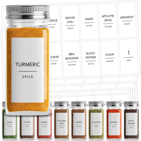 Talented Kitchen 140 Minimalist Spice Jar Labels - Preprinted Waterproof Kitchen Organization Stickers - Black Text Seasoning Labels for Spice Jar...