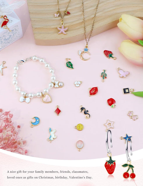 JIALEEY 60PCS Assorted Gold Plated Enamel Animal Moon Star Fruit Charm Pendant DIY for Necklace Bracelet Jewelry Making and Crafting...