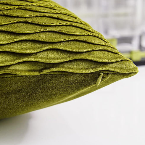 DEZENE 18x18 Moss Green Throw Pillow Cases: 2 Pack Original Striped Velvet Square Decorative Pillow Covers for Farmhouse Couch...