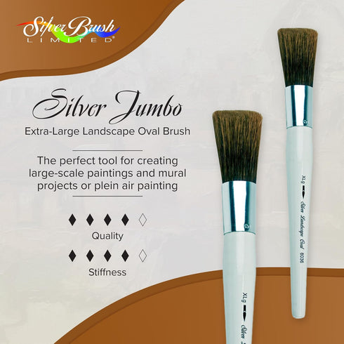 Silver Brush Limited 8036XLG Silver Jumbo Landscape Oval Brush, Large Murals, Easel Painters and Furniture, Size Extra Large, Short Handle...