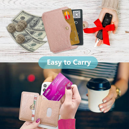 Phone Wallet Stick on,Credit Card Holder for Cell Phone,Leather Minimalist Wallet for Back of Most Smart Phone (Pink)...