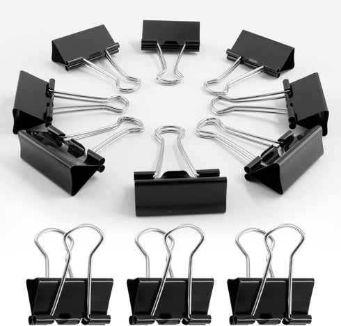 40 Pack Medium Binder Clips Black Paper Clips, 1 1/4 Inch / 32mm Binder Clips Metal Paper Clamps Office Clips School Supplies, File Binder Clips f...