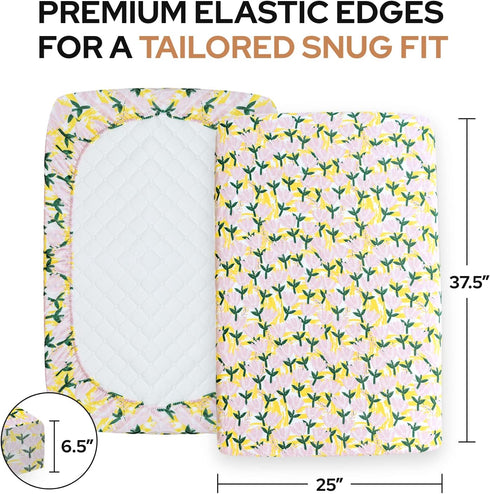 Mini Crib Sheet with Garden Flower Pattern - 100% Organic Cotton Pack n Play Fitted Sheet - Premium Pack n Play Sheets - Compatible as Graco Pack ...