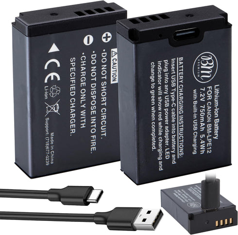 BM Premium LP-E12 Battery with Built-in USB-C Charging Port for Canon EOS-M, EOS M2, EOS M10, EOS M50, EOS M50 Mark II, EOS M100, EOS M200, SX70 H...