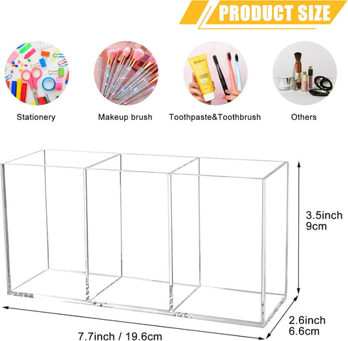 Cerpourt Clear Makeup Brush Organizer,Acrylic Cosmetic Brushes Storage Holder with 3 Slots,Pencil Pen Holder for Desk,Desk Organizer and Accessori...