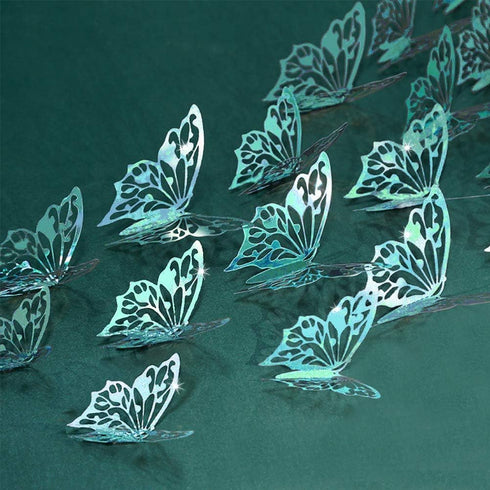 Cheerland 48 Pcs 3D Teal Blue Butterfly Wall Stickers Removable Metallic Room Decals for Walls Nursery Girls Room Wedding Baby Shower Birthday Par...