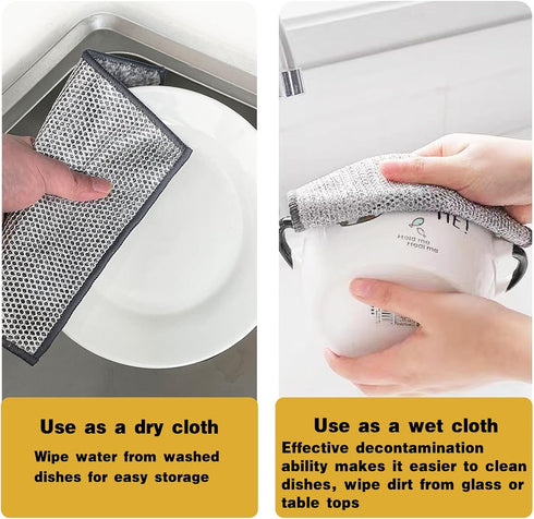3 Pcs Upgraded Non Scratch Wire Dishcloth, Double-Sided Bamboo Charcoal Wire Miracle Cleaning Cloths, Reusable Multipurpose Wire Dishwashing Rags ...