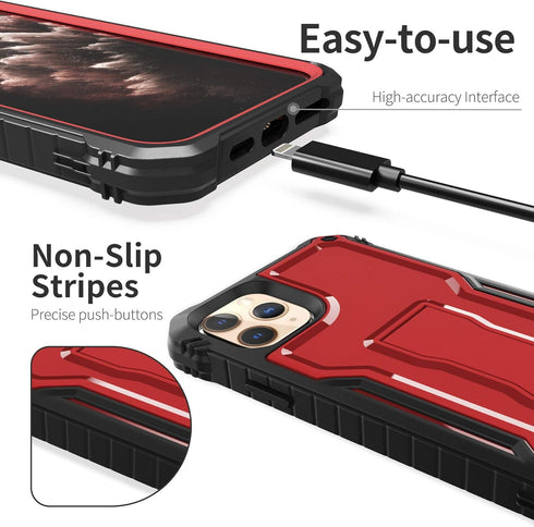 ExoGuard for iPhone 11 Pro Max Case, Rubber Shockproof Full-Body Cover Case Built-in Screen Protector with Kickstand for iPhone 11 Pro Max (Red)...