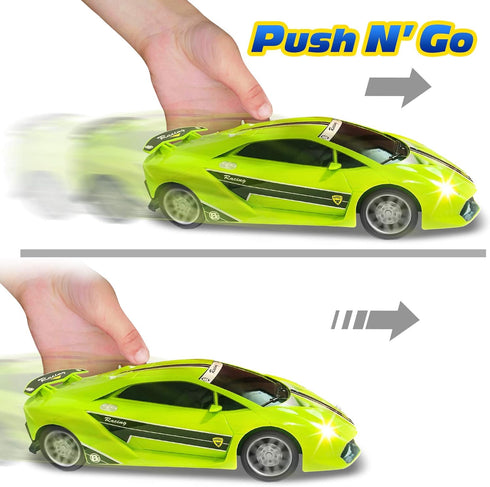 ArtCreativity Green Racer Car with Lights and Sounds, Light-Up Push n Go Racer Car for Kids, LED Headlights and Engine Sound, Best Birthday Gift f...