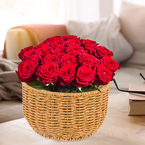 Zerodeko Trash Can Straw Woven Wastebasket Bedroom Trash Can Wall Hanging Basket Small Garbage Cans Wicker Waste Basket with Handle Countertop Tra...