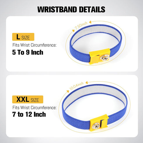 Anti Static Wrist Strap, 7.5" ESD Wristband Adjustable Grounding Bracelet, 10‘ Extendable Long Coil Cable with Alligator Clip, Fits Wrist Circumfe...