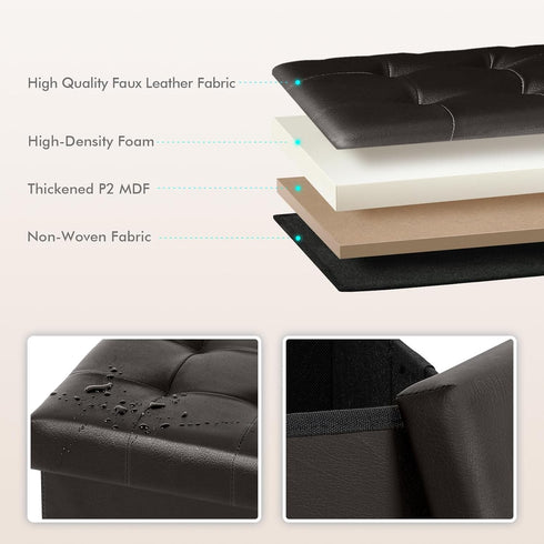 B FSOBEIIALEO Folding Storage Ottoman Cube Footrest Faux Leather for Living Room Seat Chest Brown 12.6"X12.6"X12.6"...