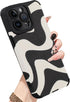 MZELQ Compatible with iPhone 15 Pro Case, Cute Pattern Wave Black and White, Screen Protector Camera Protection Lens Shockproof Phone Case for Gir...