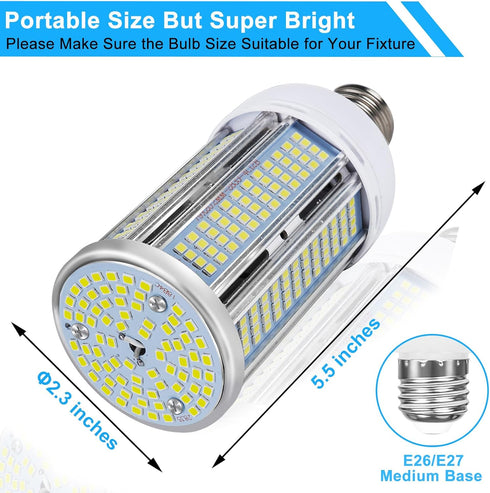 2 Pack 400W Equivalent LED Corn Light Bulb 6000 Lumen Led Corn Bulb 50W Super Bright 5000K Daylight White E26/E27 Base LED Light Bulb for Home Gar...