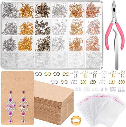 Earrings Hooks for Jewelry Making, Anezus 2000Pcs Earring Making Supplies Kit with Fish Hook Earrings, Earring Cards, Jewelry Plier, Earring Backs...