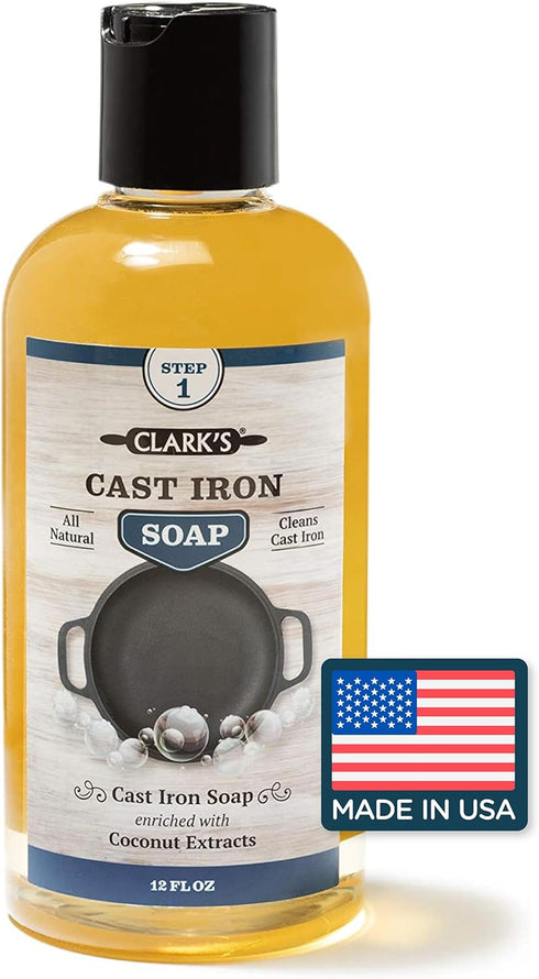 CLARK'S Cast Iron Coconut Soap 12 oz - Plant Based Castile and Refined Coconut Soap for Cast Iron and Carbon Steel Cookware - Vegan Friendly - No ...
