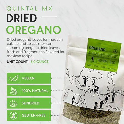 Quintal MX Mexican Natural Oregano Leaves (6 Oz) - Dried Oregano Leaves for Mexican Cuisine & Spices - Mexican seasoning Oregano Dried Leaves - Fr...