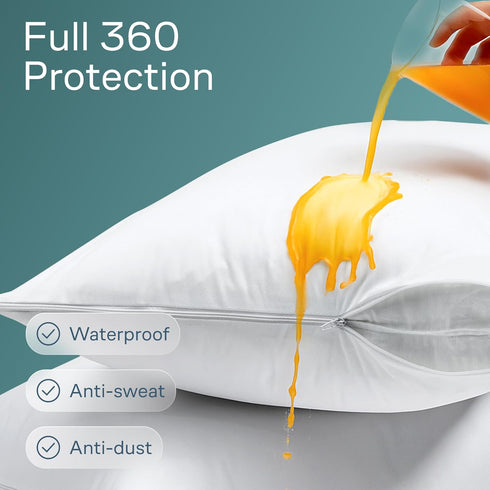 Niagara 4 Pack Waterproof Pillow Protectors Queen 20x30 Inches Smooth Zipper Premium Encasement Covers Quiet Cases Set White...