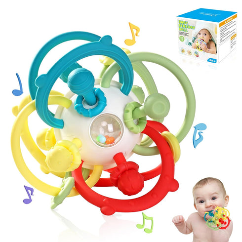 Orzbow Rattle & Sensory Teething Toys for Baby, Montessori Teethers Toys for Babies 3-12 Months, Infant Teething Relief Chew Toys, Stimulating Lit...